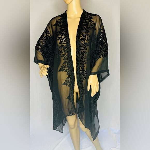 Sheer Velvet Filagree Kimono Robe – Sexy & Versatile Boho Coverup - Picture 1 of 6